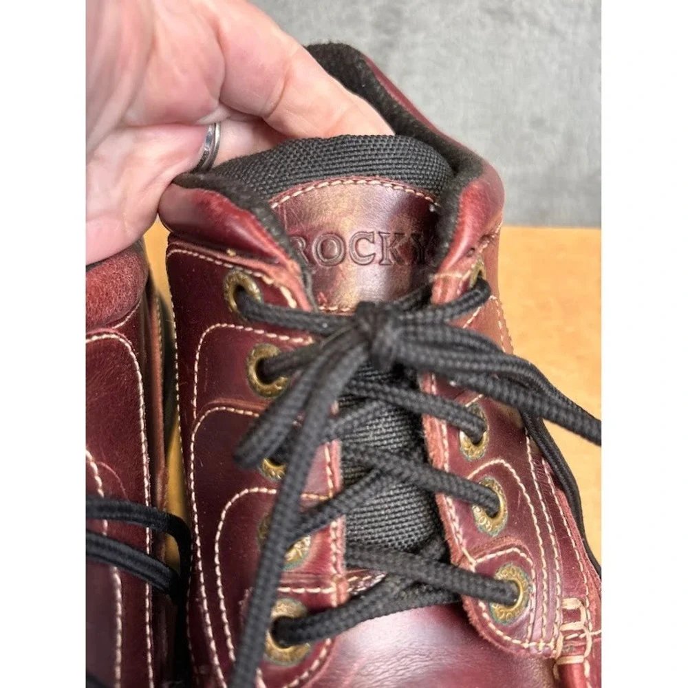 Rocky Mens 12M Burgundy Leather Work Oxford Shoes Lace Up Moc Toe Low Cut Chukka